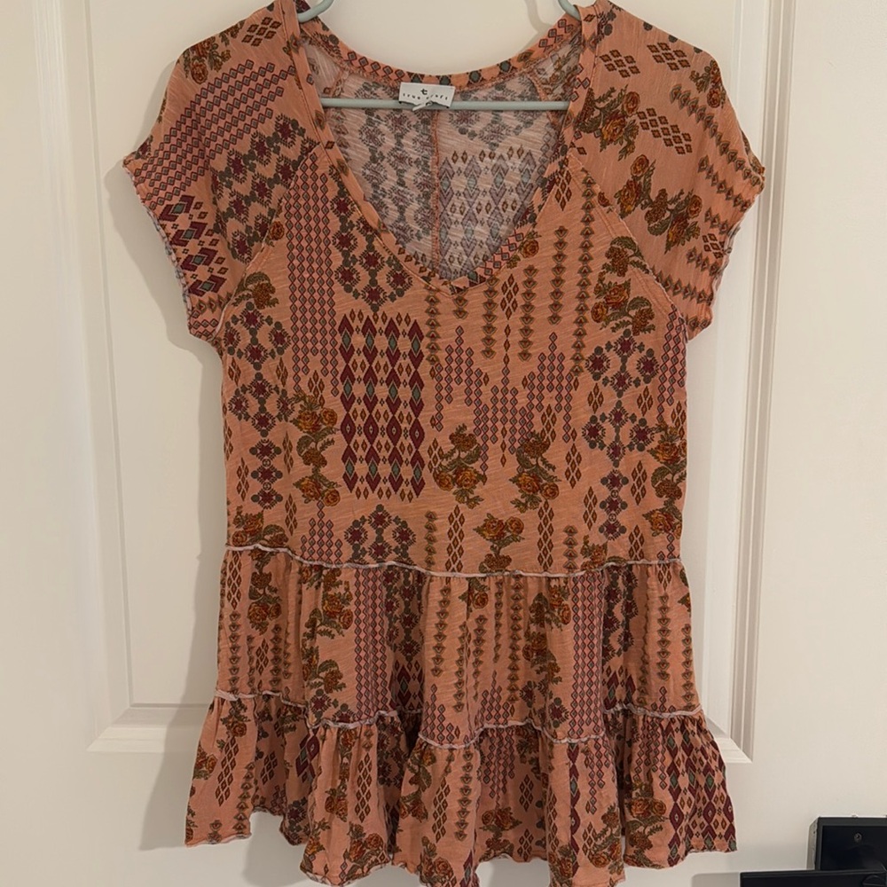 True Craft Patterned Boho V-Neck Blouse